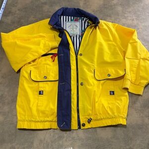 Izzi Spirit Sailing Jacket Mens Large Yellow Vintage Hooded Nautical Windbreaker